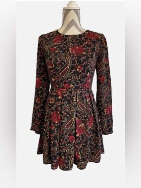 Mimi Chica Black Long-Sleeve Floral Paisley Fit & Flare Dress
